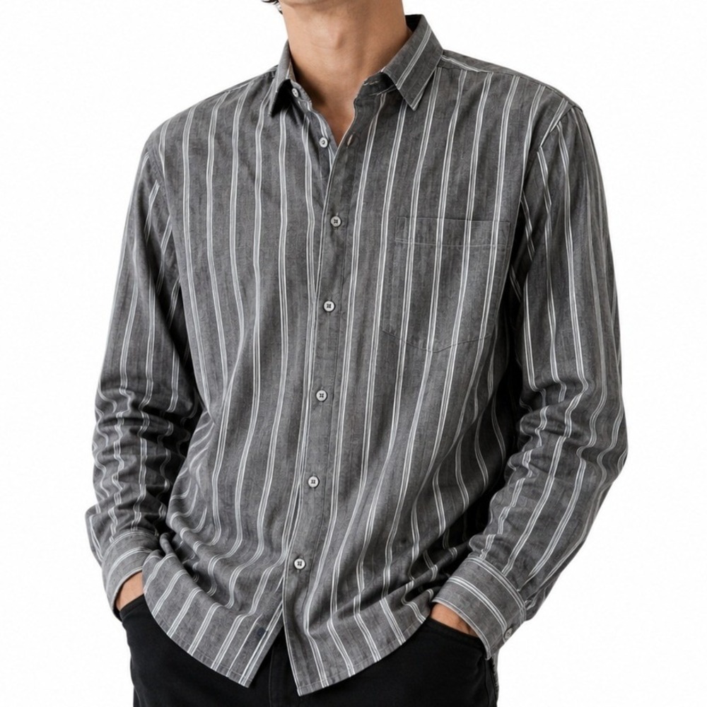 Zegna Sport Shirt Mens XXL Grey Striped Long Sleeve Sustainable Quiet Luxury